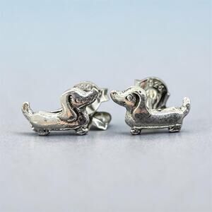 Dachshund Doxie Dog Post Stud Earrings 925 Sterling Silver Friction Backs